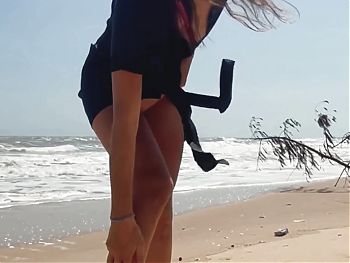 Me- Naked Teen Girl Shows Pussy, Legs and Feet and Toes, Foot, Leg Fetish on Nudist Beach Outdoor