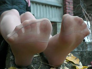 Outdoor nylon legs play with the fall foliage