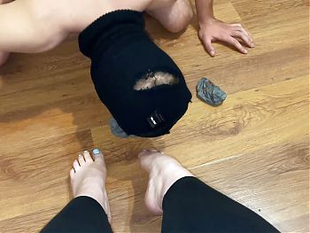 Ava made Pax to sniff her sweaty soles and ballbusts him